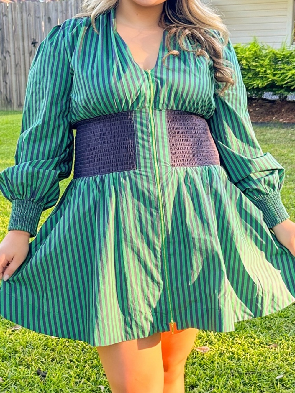 Anthropologie Green and Black Striped Mini Dress